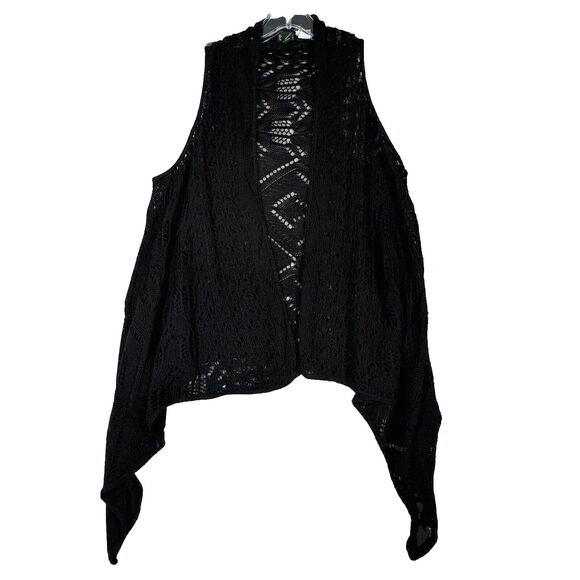 T/O Sweater Womens Medium Black Open Knit Waterfall Whimsigoth Dark Fairy Grunge - Picture 1 of 8